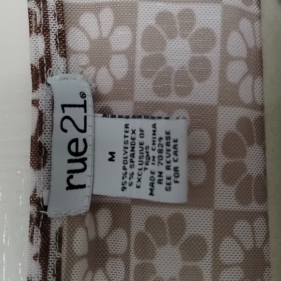 Rue21 brown white floral print mesh long sleeve crop top button down sheer - Picture 3 of 9